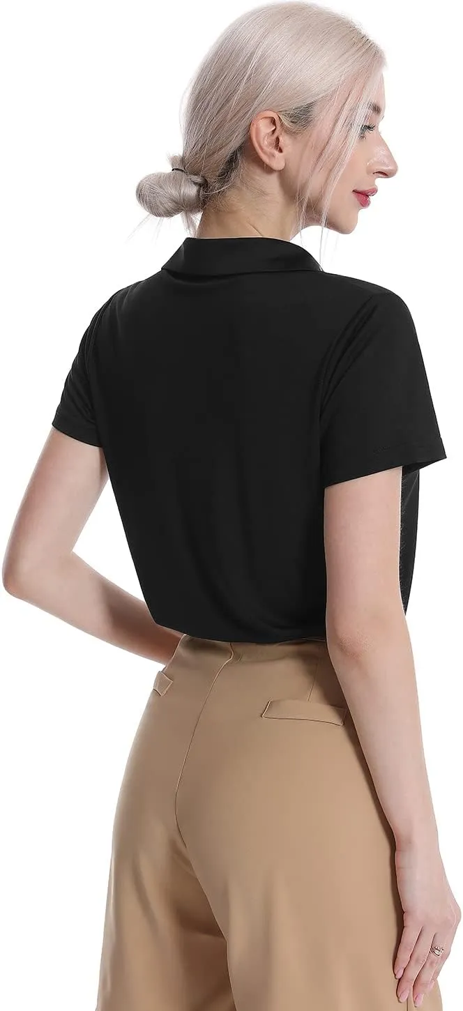 Femdouce Women's Polo Shirts V-Neck Short Sleeve Moisture Wicking Collared Shirts for Women Golf Polo Shirt for Work 1-3 Pack