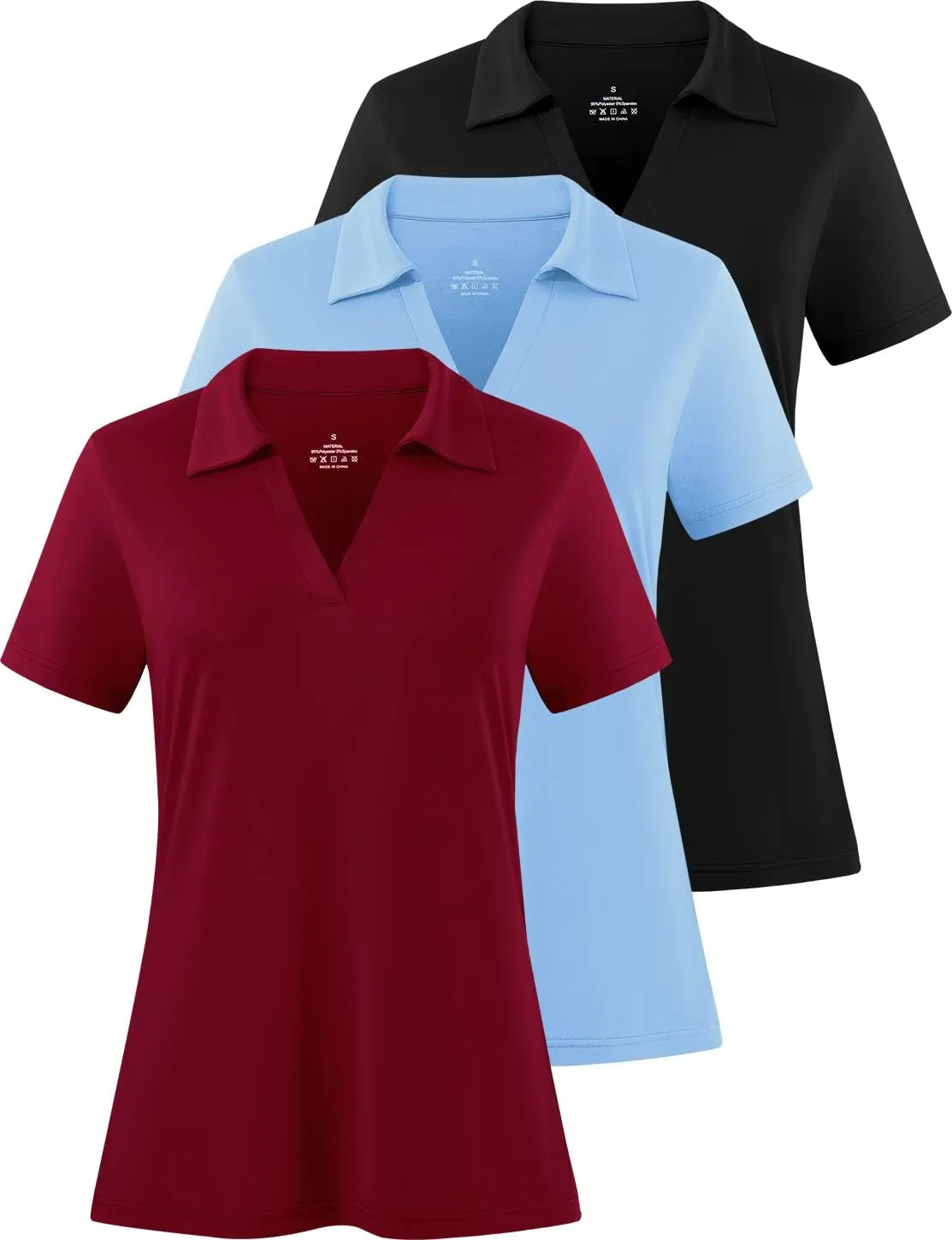 Femdouce Women's Polo Shirts V-Neck Short Sleeve Moisture Wicking Collared Shirts for Women Golf Polo Shirt for Work 1-3 Pack