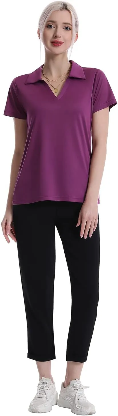 Femdouce Women's Polo Shirts V-Neck Short Sleeve Moisture Wicking Collared Shirts for Women Golf Polo Shirt for Work 1-3 Pack