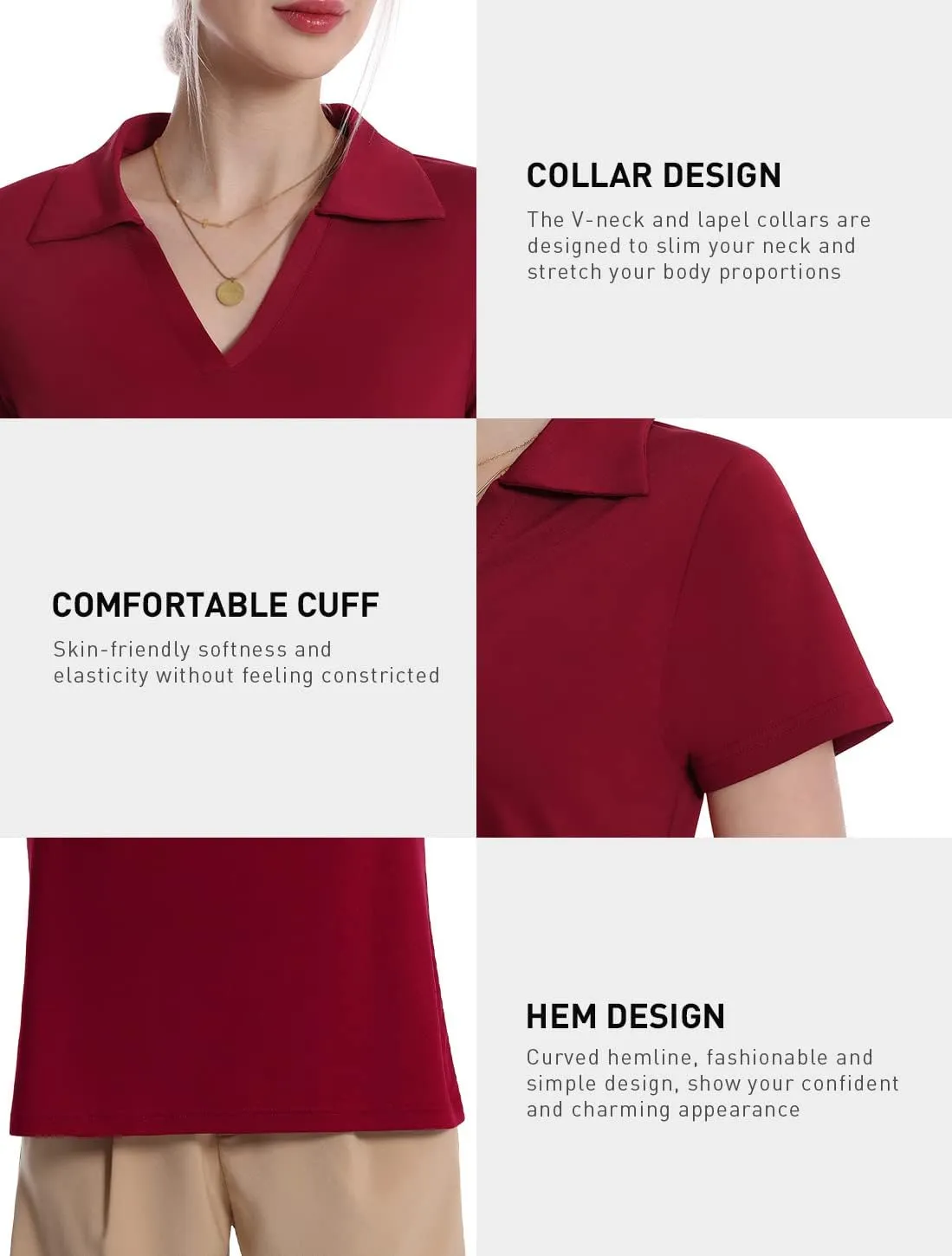 Femdouce Women's Polo Shirts V-Neck Short Sleeve Moisture Wicking Collared Shirts for Women Golf Polo Shirt for Work 1-3 Pack