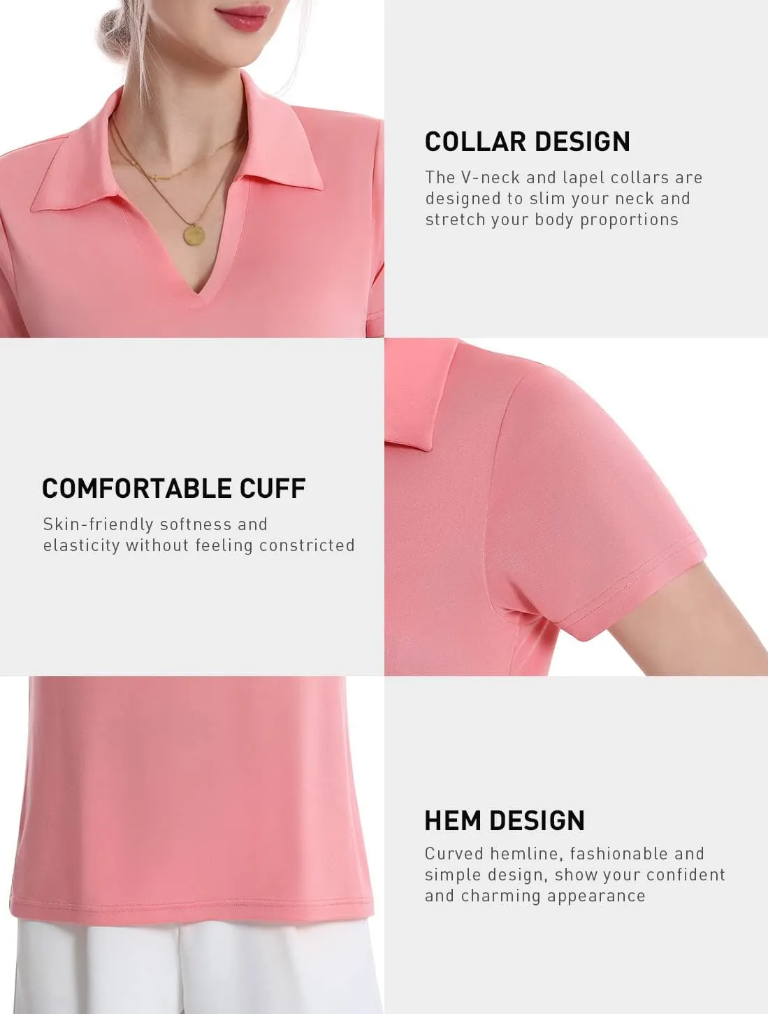 Femdouce Women's Polo Shirts V-Neck Short Sleeve Moisture Wicking Collared Shirts for Women Golf Polo Shirt for Work 1-3 Pack