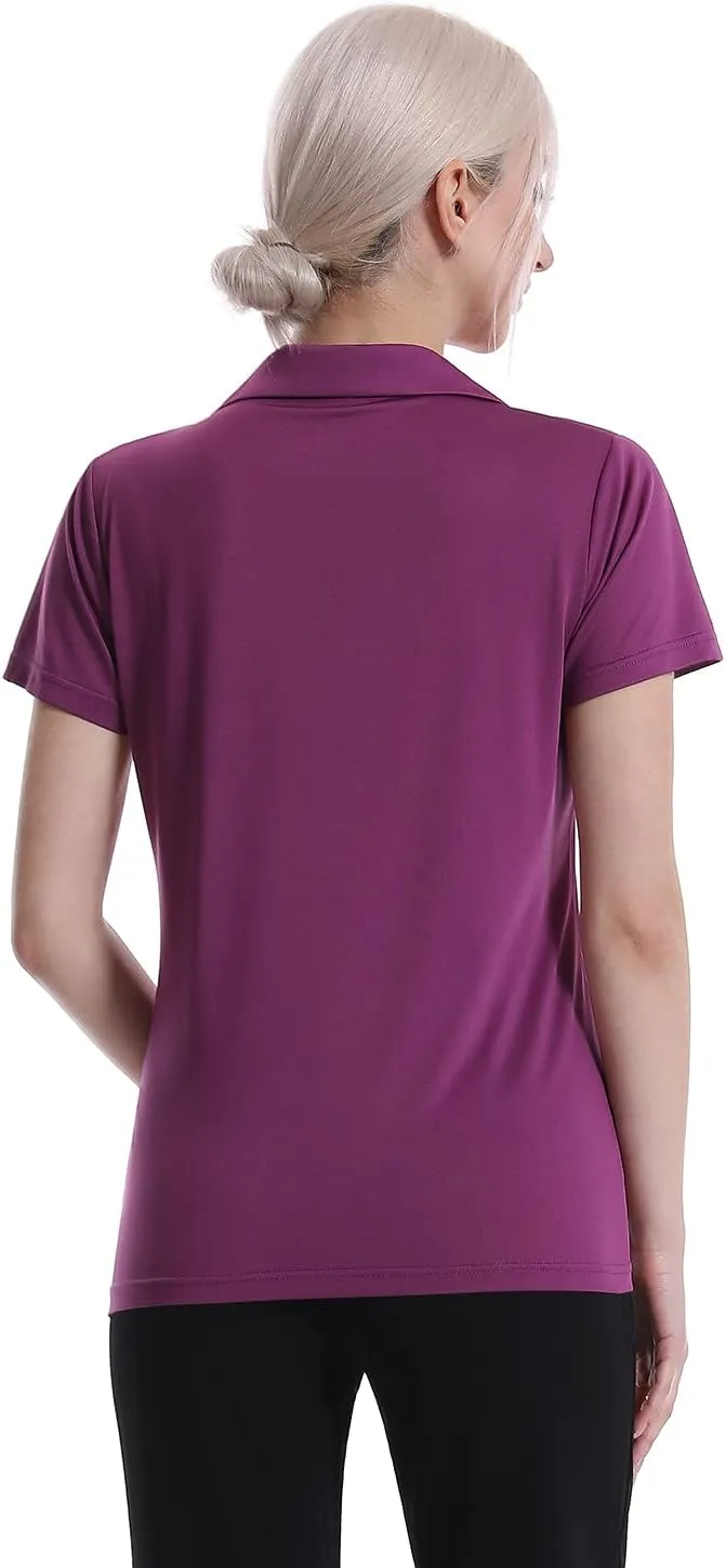 Femdouce Women's Polo Shirts V-Neck Short Sleeve Moisture Wicking Collared Shirts for Women Golf Polo Shirt for Work 1-3 Pack