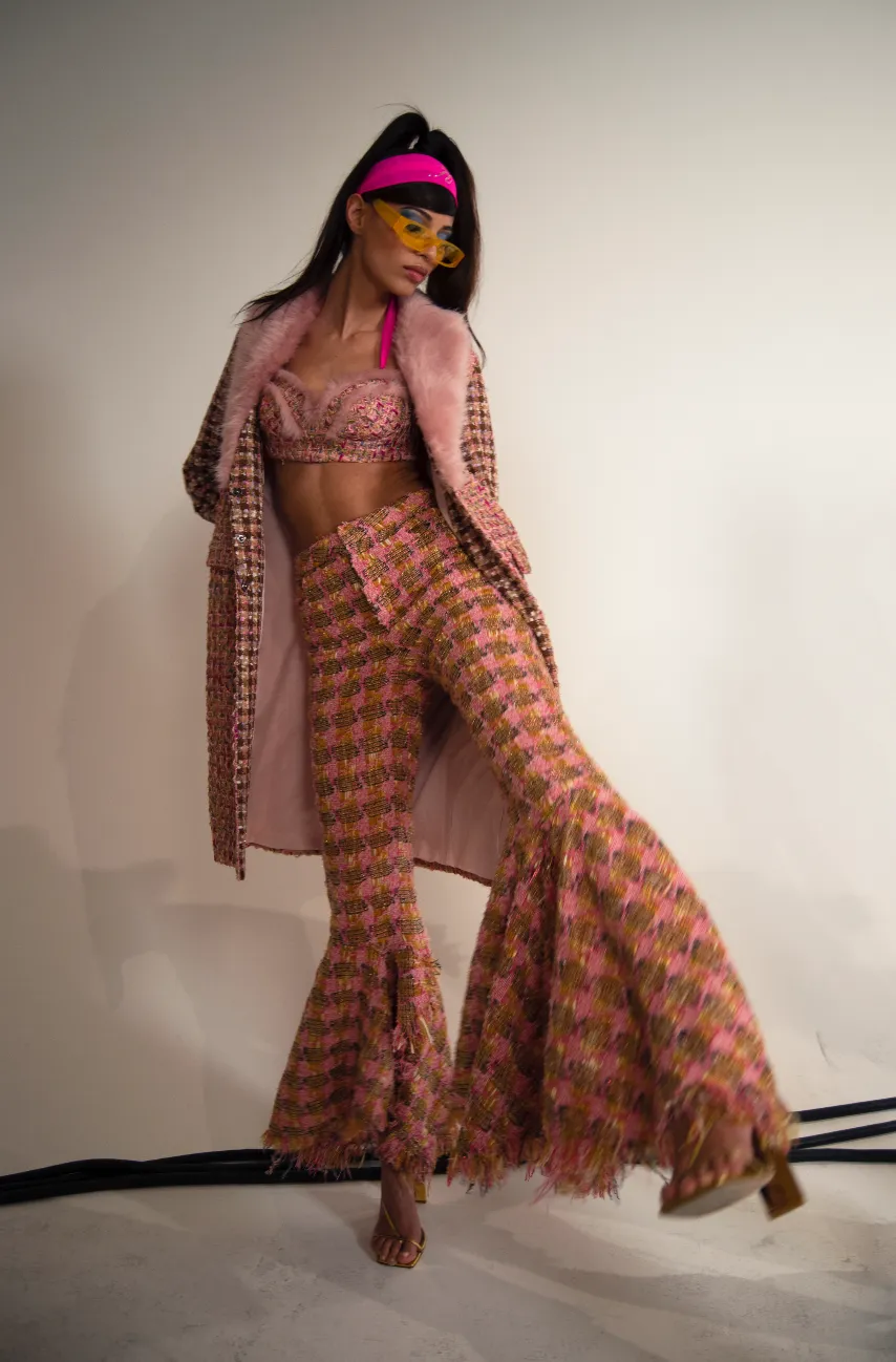 Flared Pink Tweed Pant-Final Sale