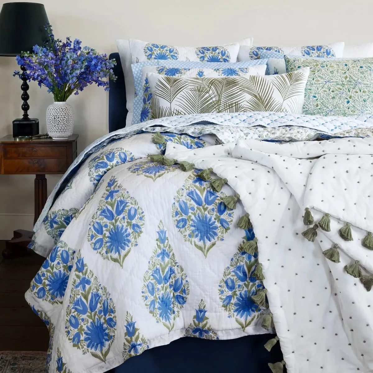 French Knot Dark Sage Throw Blanket by John Robshaw