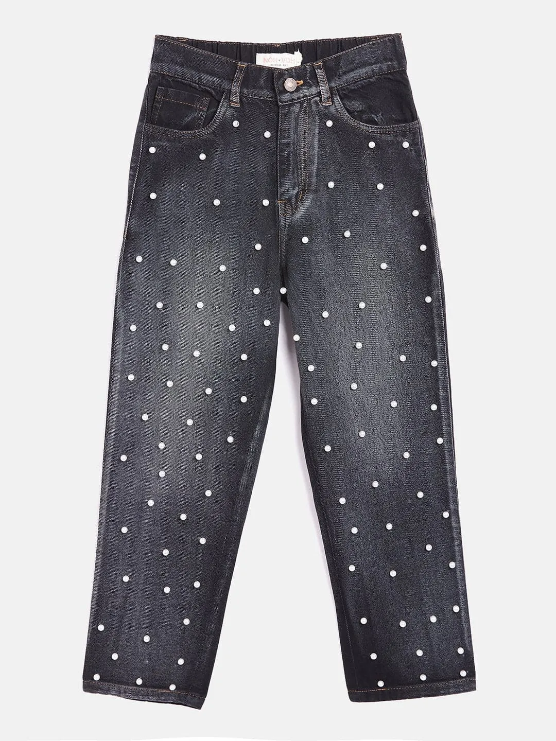 Girls Black Pearl Studs Jeans - Lyush Kids
