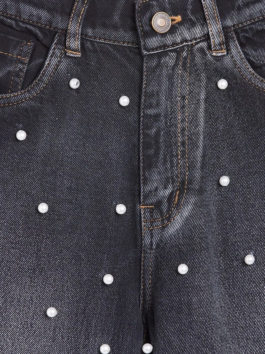 Girls Black Pearl Studs Jeans - Lyush Kids