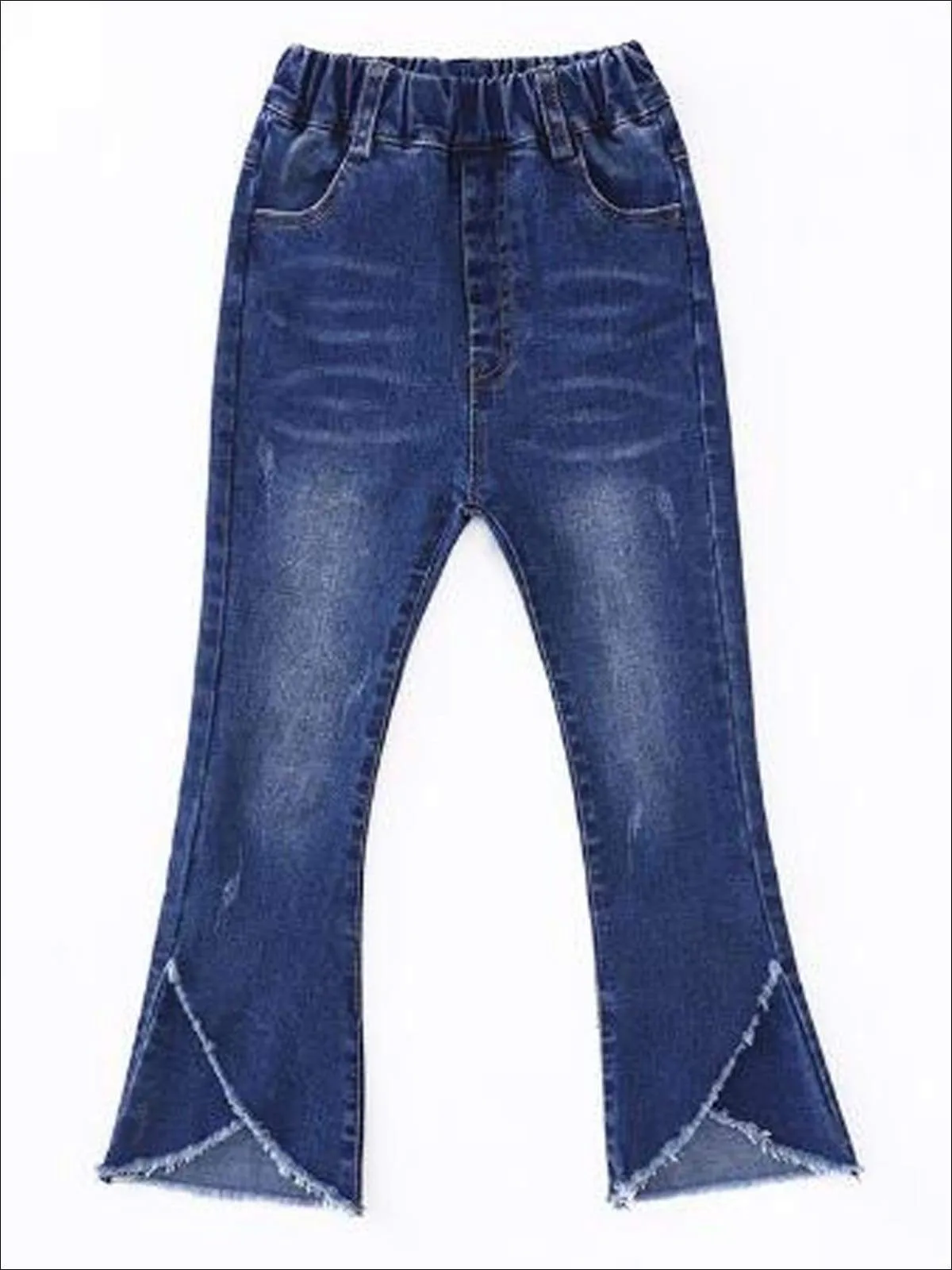 Girls Blue Denim Overlap Frayed Hem Jeans