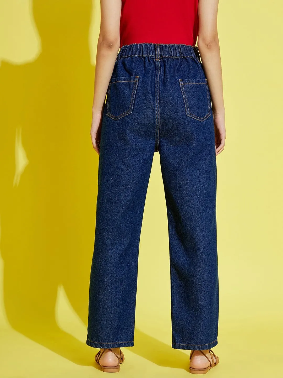 Girls Navy Pocket Embroidery Straight Jeans - Lyush Kids