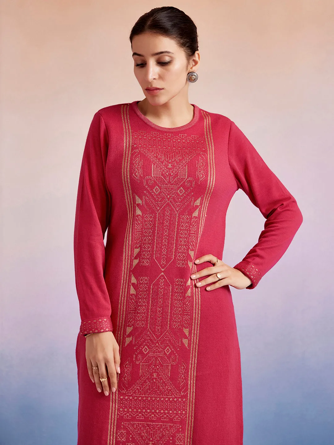 Jacquard Straight Woolen Kurta Set