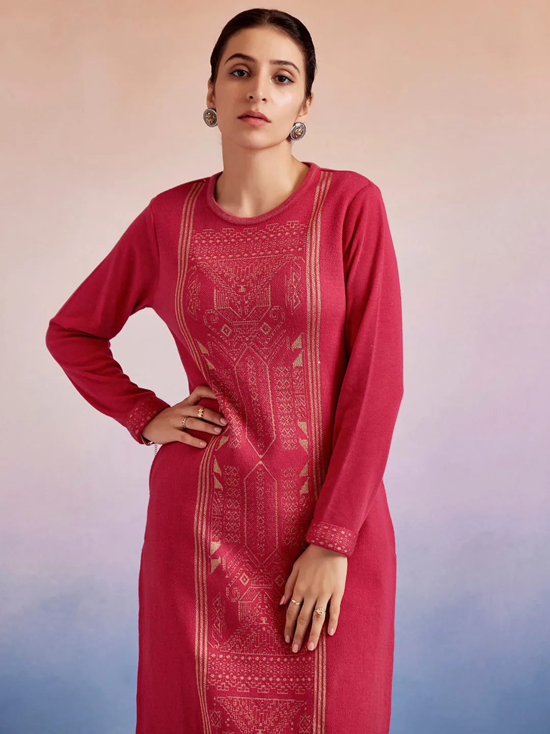 Jacquard Straight Woolen Kurta Set