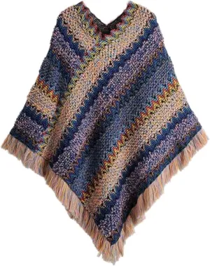 Knitted Poncho Sweater for Women - Soft, Warm and Thick Cardigan Style Shawls and Wraps with Fringe and Tassels