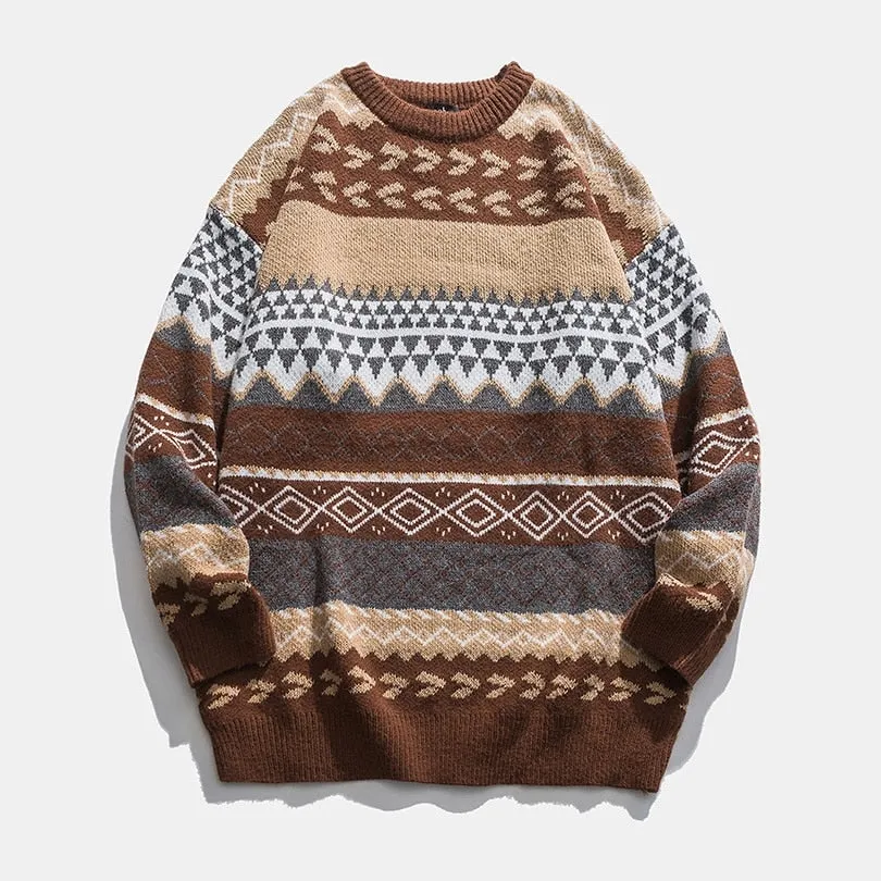 Knitted Striped Vintage Sweater Men's Clothes Pullover Casual Sweater