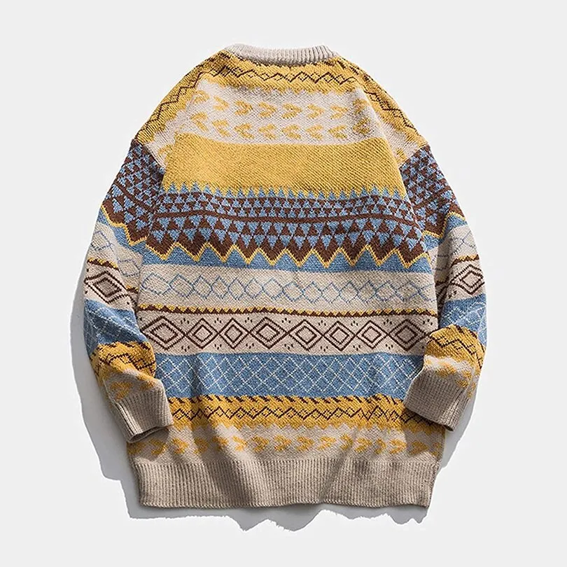 Knitted Striped Vintage Sweater Men's Clothes Pullover Casual Sweater