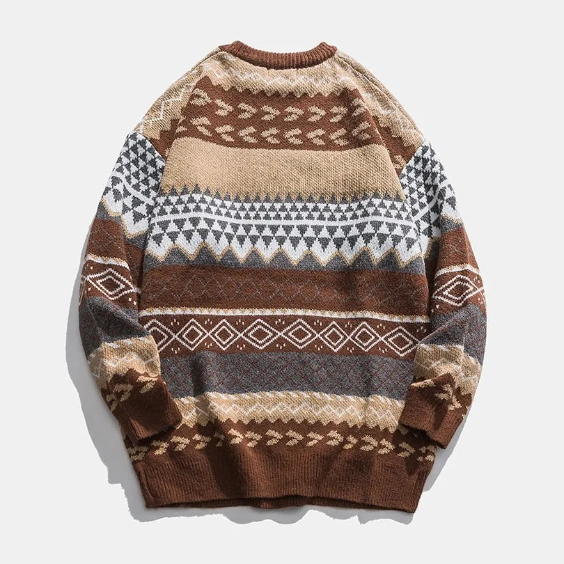 Knitted Striped Vintage Sweater Men's Clothes Pullover Casual Sweater