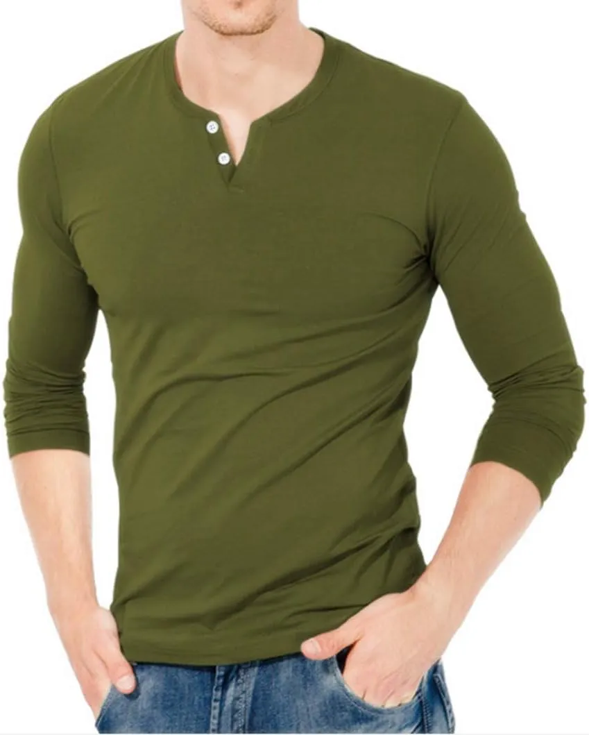 KUYIGO Mens Henley Shirts Slim Fit Long Sleeve Casual Button Fashion Cotton V Neck Tops Tee