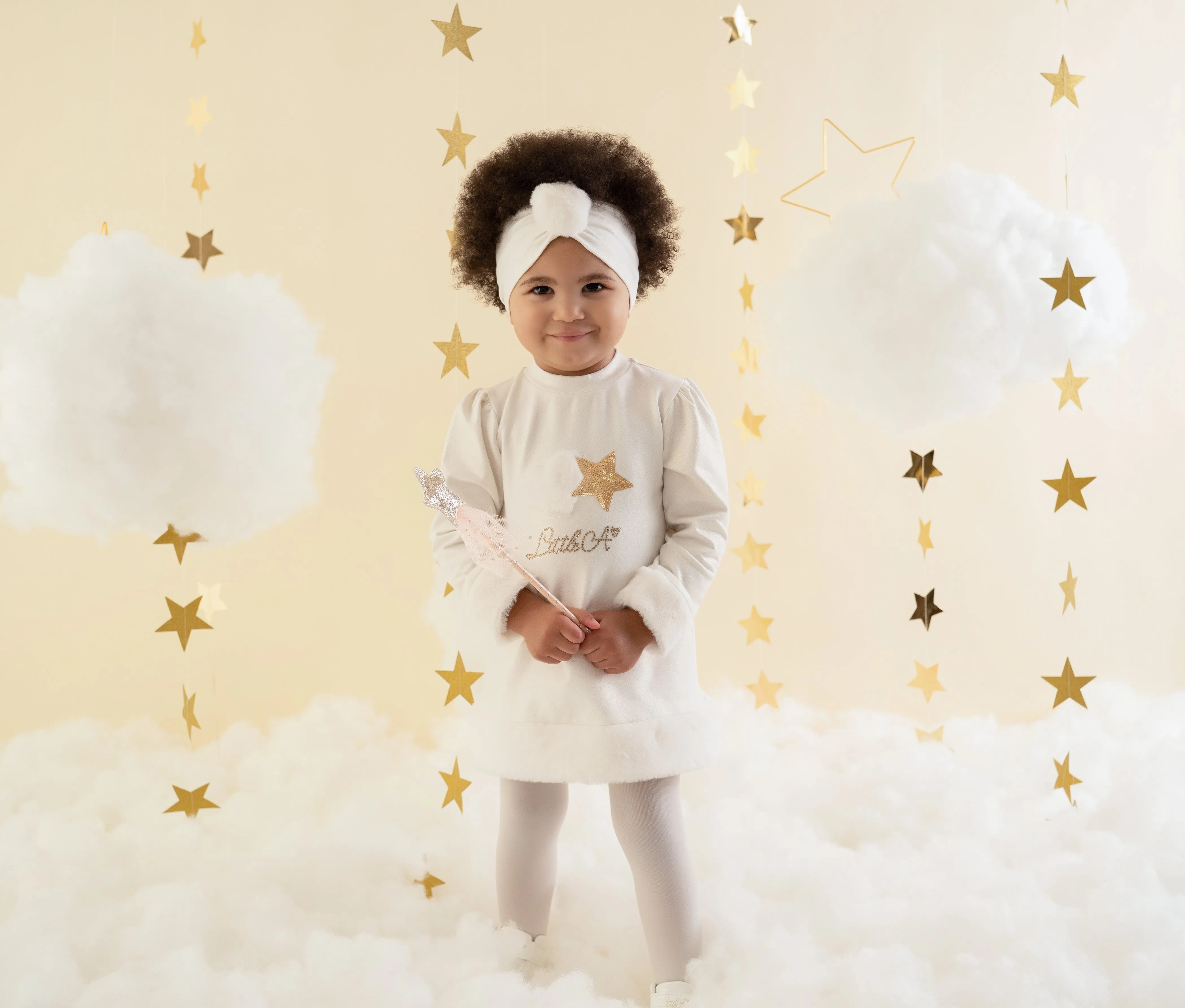 Little A - White fur trimmed star dress, Fallon