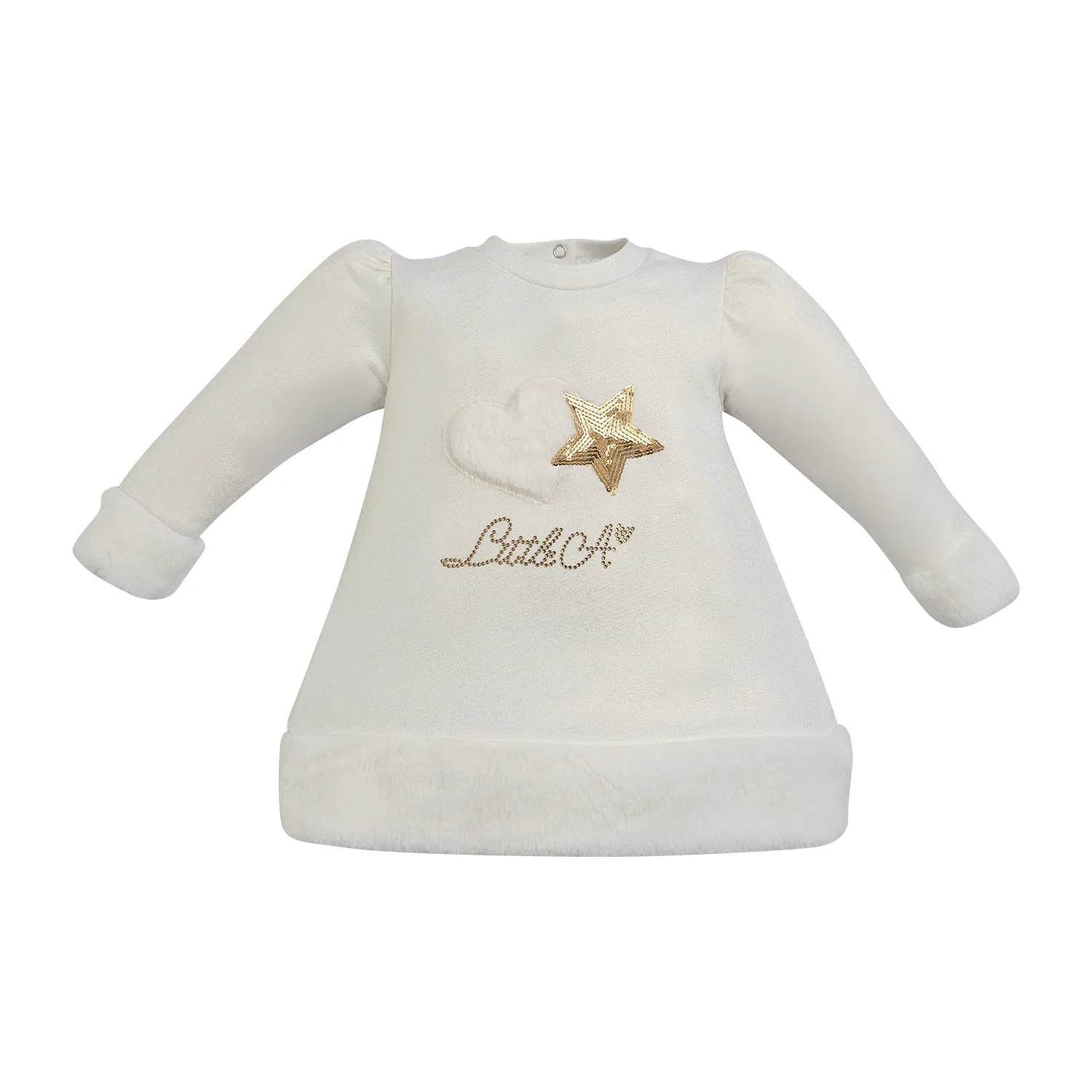 Little A - White fur trimmed star dress, Fallon