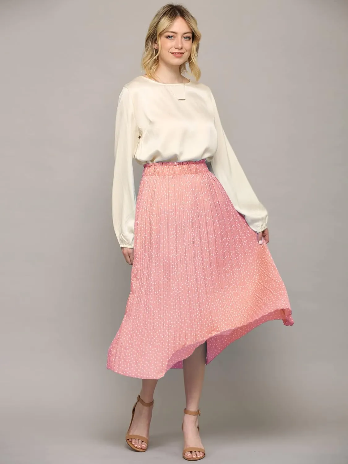 Lock and Love Womens High Waist Polka Dot Pleated Midi Swing Skirt with Pockets
