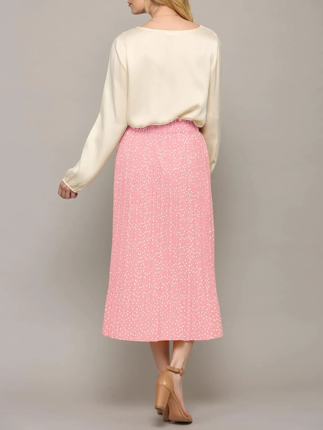 Lock and Love Womens High Waist Polka Dot Pleated Midi Swing Skirt with Pockets