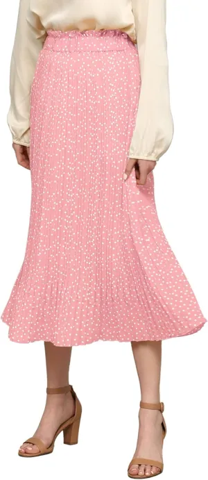Lock and Love Womens High Waist Polka Dot Pleated Midi Swing Skirt with Pockets