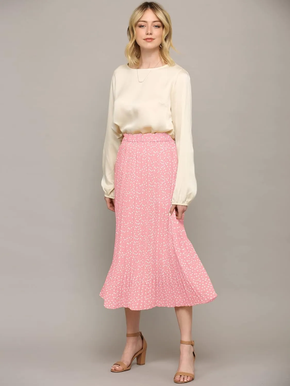 Lock and Love Womens High Waist Polka Dot Pleated Midi Swing Skirt with Pockets