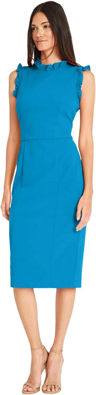 Maggy London Women's Ruffle Neck and Armhole Sheath Dress