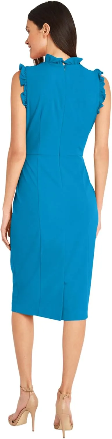 Maggy London Women's Ruffle Neck and Armhole Sheath Dress