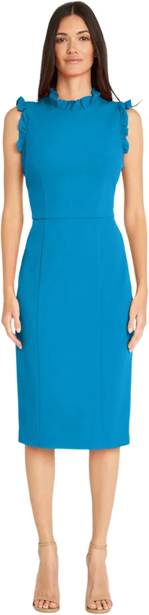 Maggy London Women's Ruffle Neck and Armhole Sheath Dress