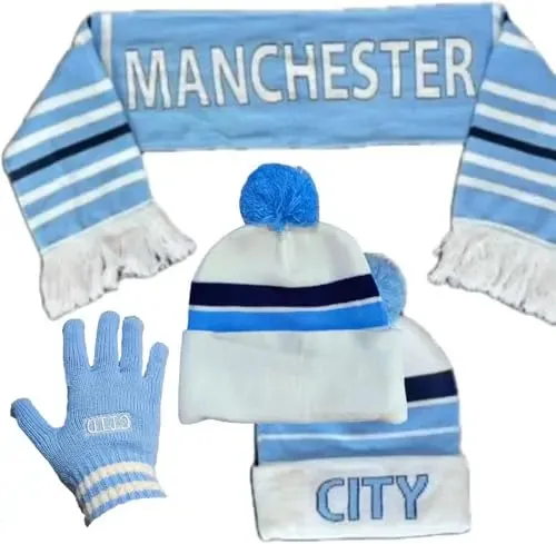 Manchester CITY Football Match Day Hat Scarf Gloves Fantastic Gift Idea