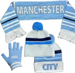 Manchester CITY Football Match Day Hat Scarf Gloves Fantastic Gift Idea