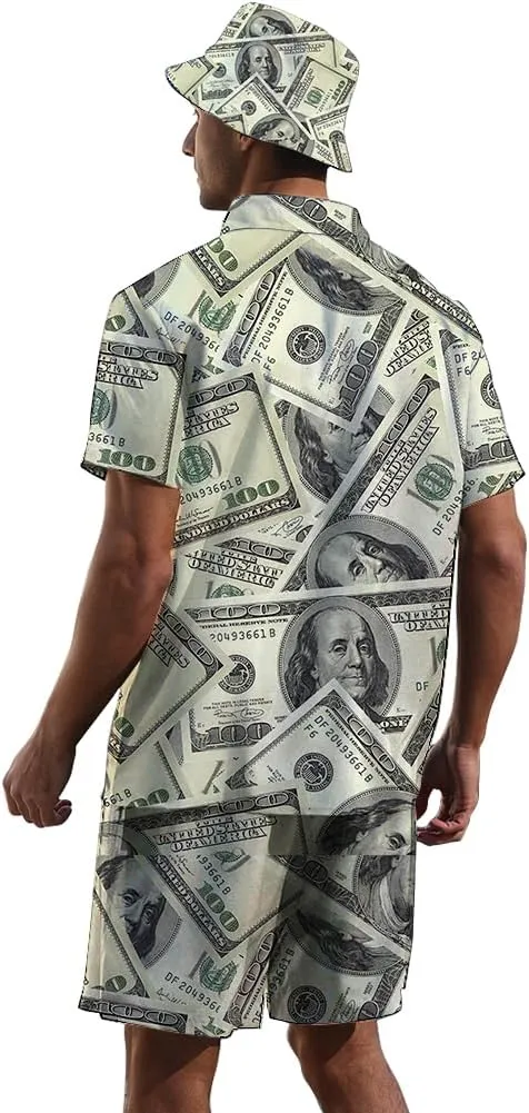 Men's 2 Piece Tracksuit Hawaiian Shirt Shorts Button Down Shirt and Shorts Sets with Bucket Hats