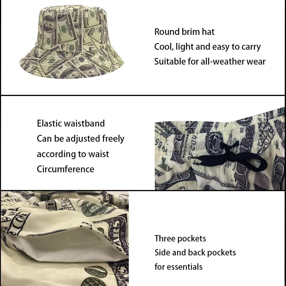 Men's 2 Piece Tracksuit Hawaiian Shirt Shorts Button Down Shirt and Shorts Sets with Bucket Hats