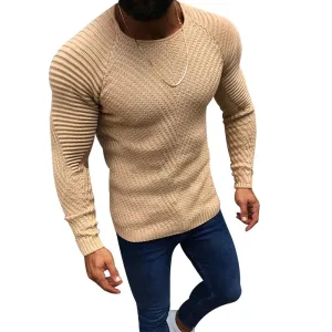 Men's Knitted Sweater Pullovers Streetwear Tops Pleated Casual Slim Fit  All-match Knitwear Male Autumn Winter Fashion Clothing