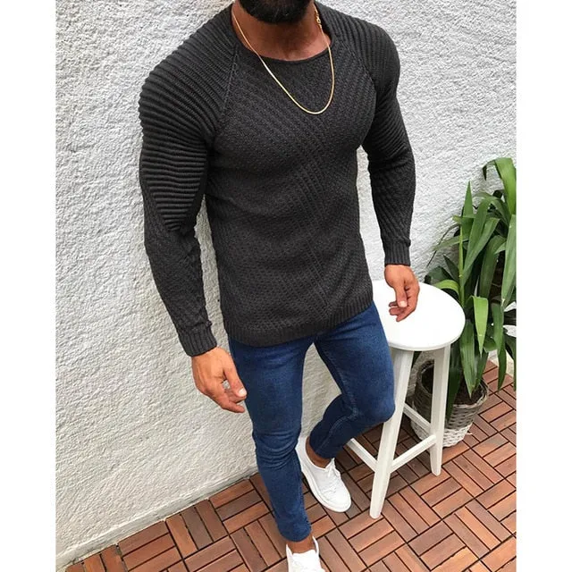 Men's Knitted Sweater Pullovers Streetwear Tops Pleated Casual Slim Fit  All-match Knitwear Male Autumn Winter Fashion Clothing