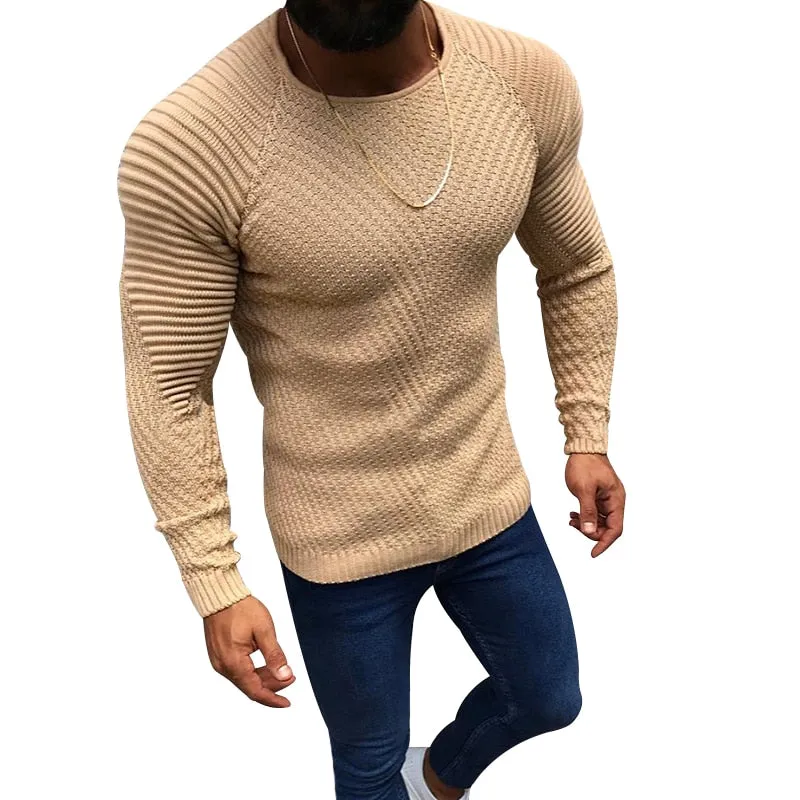 Men's Knitted Sweater Pullovers Streetwear Tops Pleated Casual Slim Fit  All-match Knitwear Male Autumn Winter Fashion Clothing
