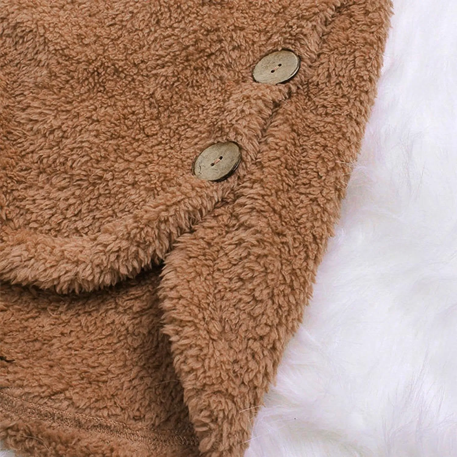 nerohusy Fleece Jacket Women Plus Size Warm Teddy Coat with Fur Hood Warm Fuzzy Jackets Thick Faux Fleece Lined Overcoat