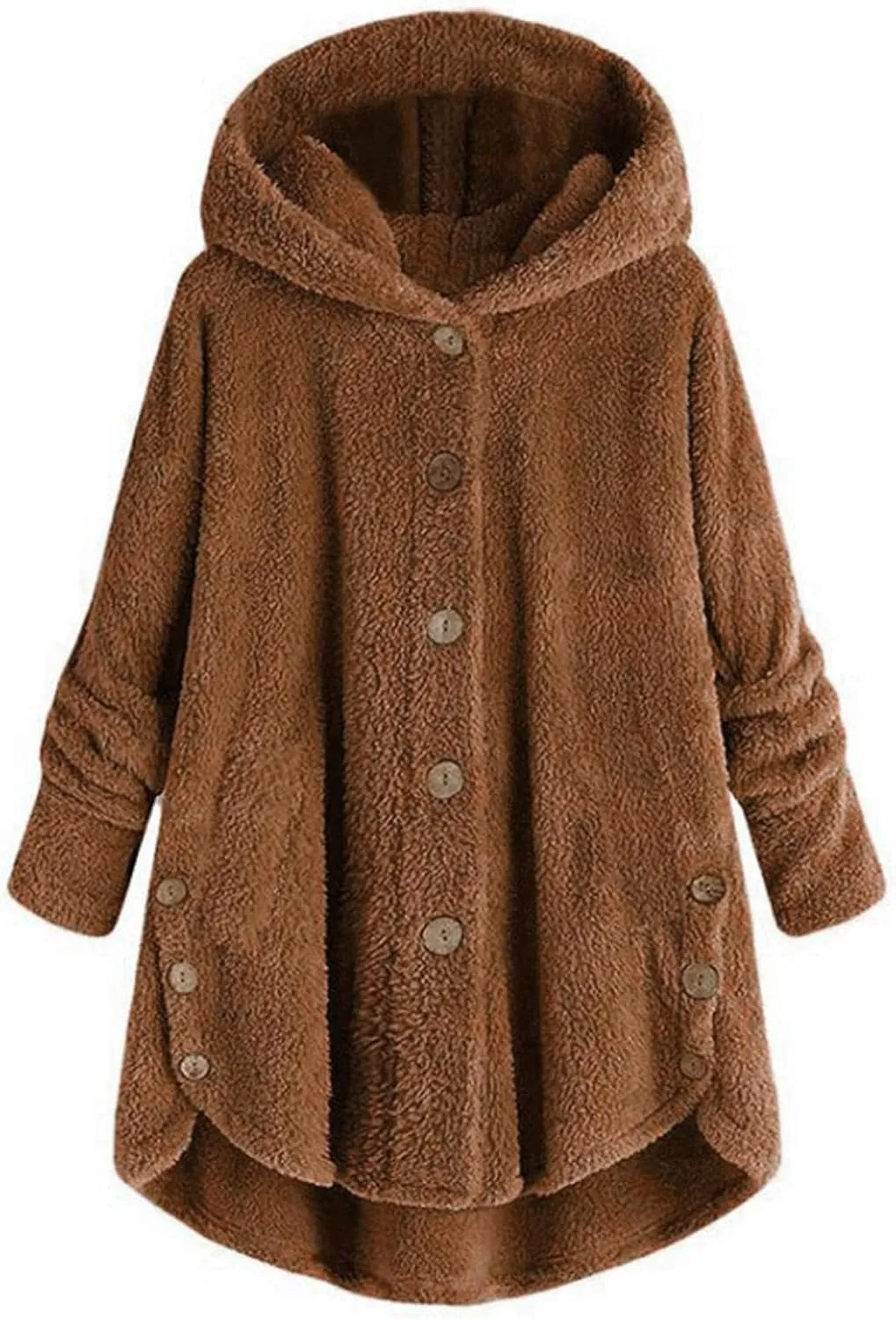 nerohusy Fleece Jacket Women Plus Size Warm Teddy Coat with Fur Hood Warm Fuzzy Jackets Thick Faux Fleece Lined Overcoat