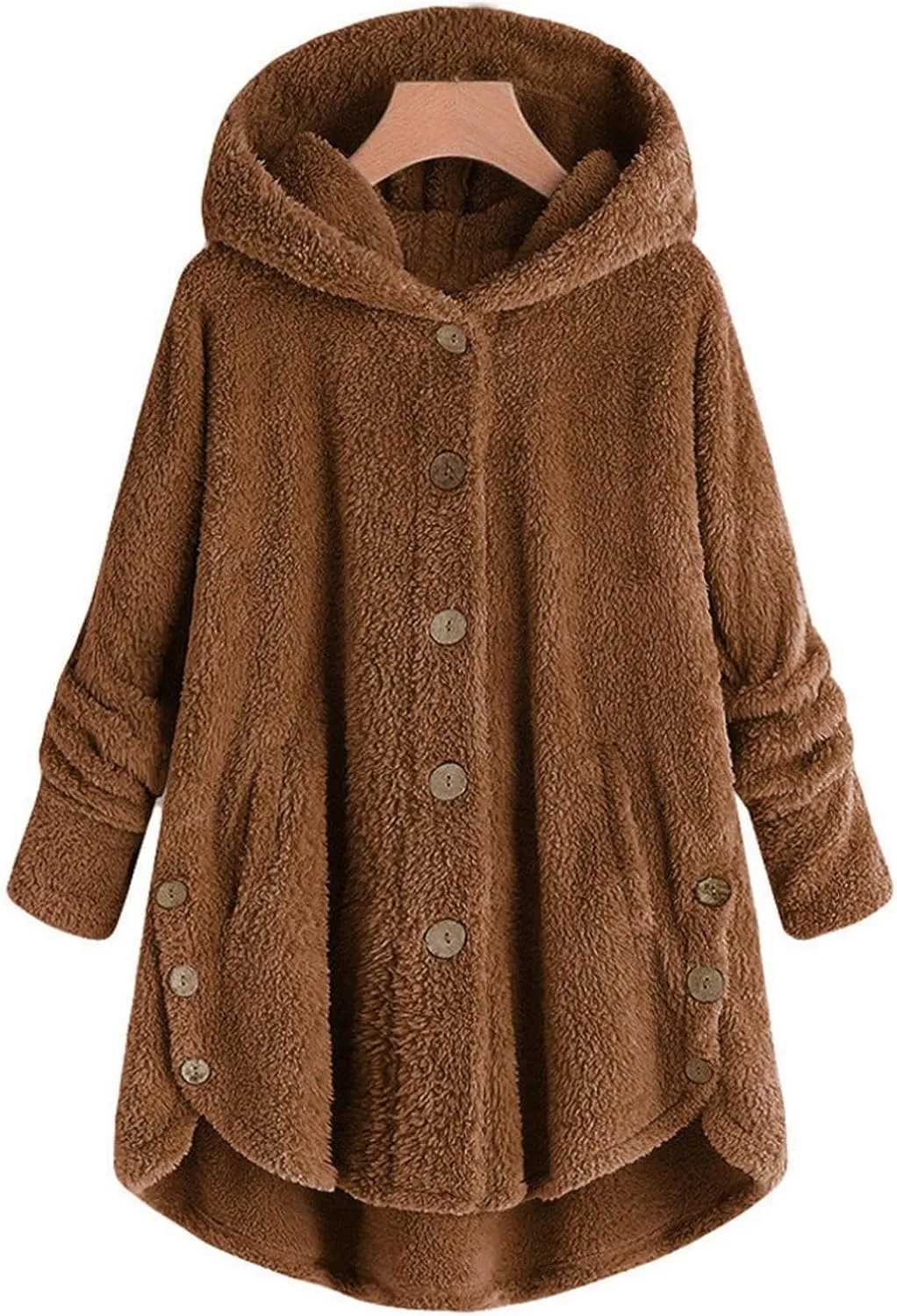 nerohusy Fleece Jacket Women Plus Size Warm Teddy Coat with Fur Hood Warm Fuzzy Jackets Thick Faux Fleece Lined Overcoat