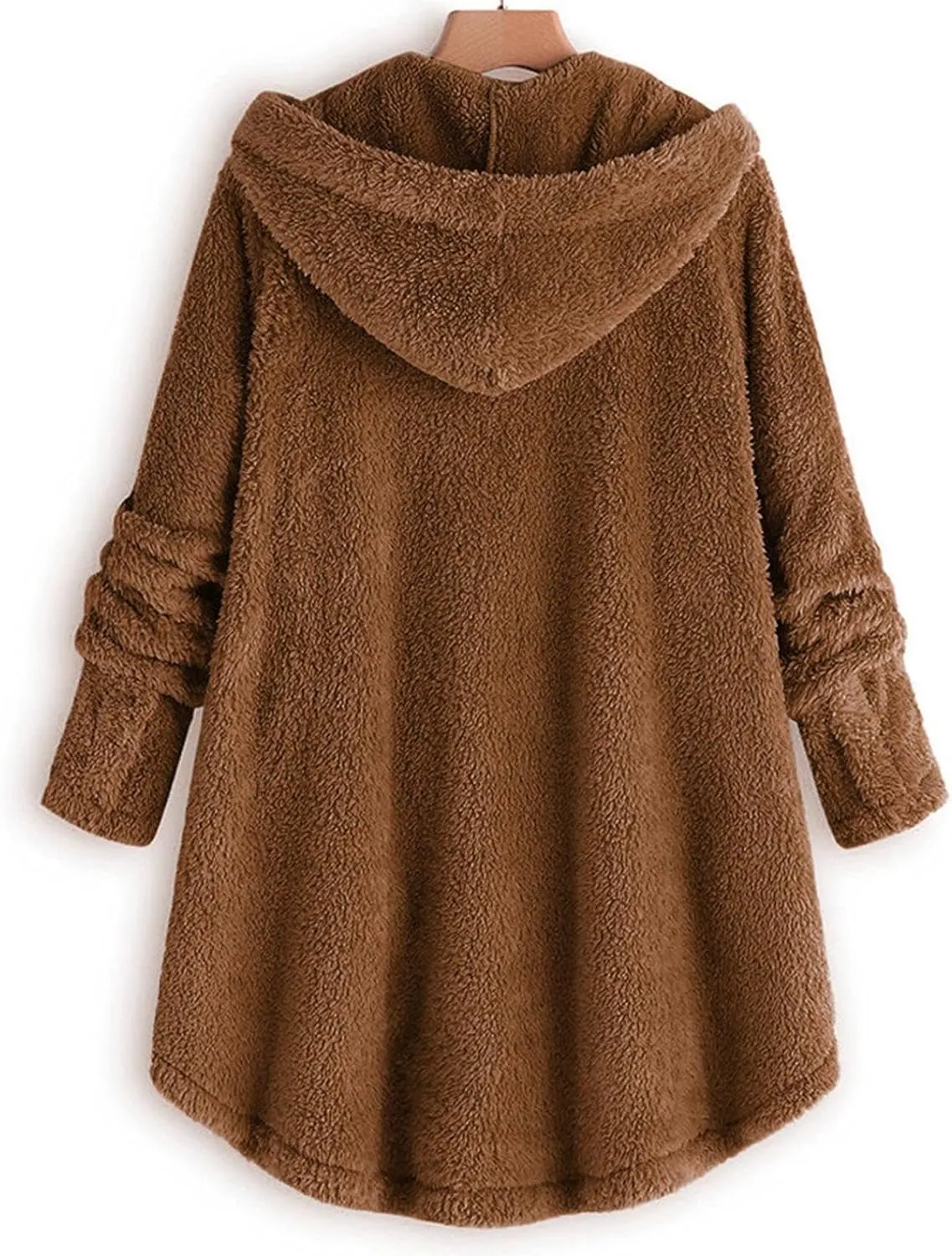 nerohusy Fleece Jacket Women Plus Size Warm Teddy Coat with Fur Hood Warm Fuzzy Jackets Thick Faux Fleece Lined Overcoat