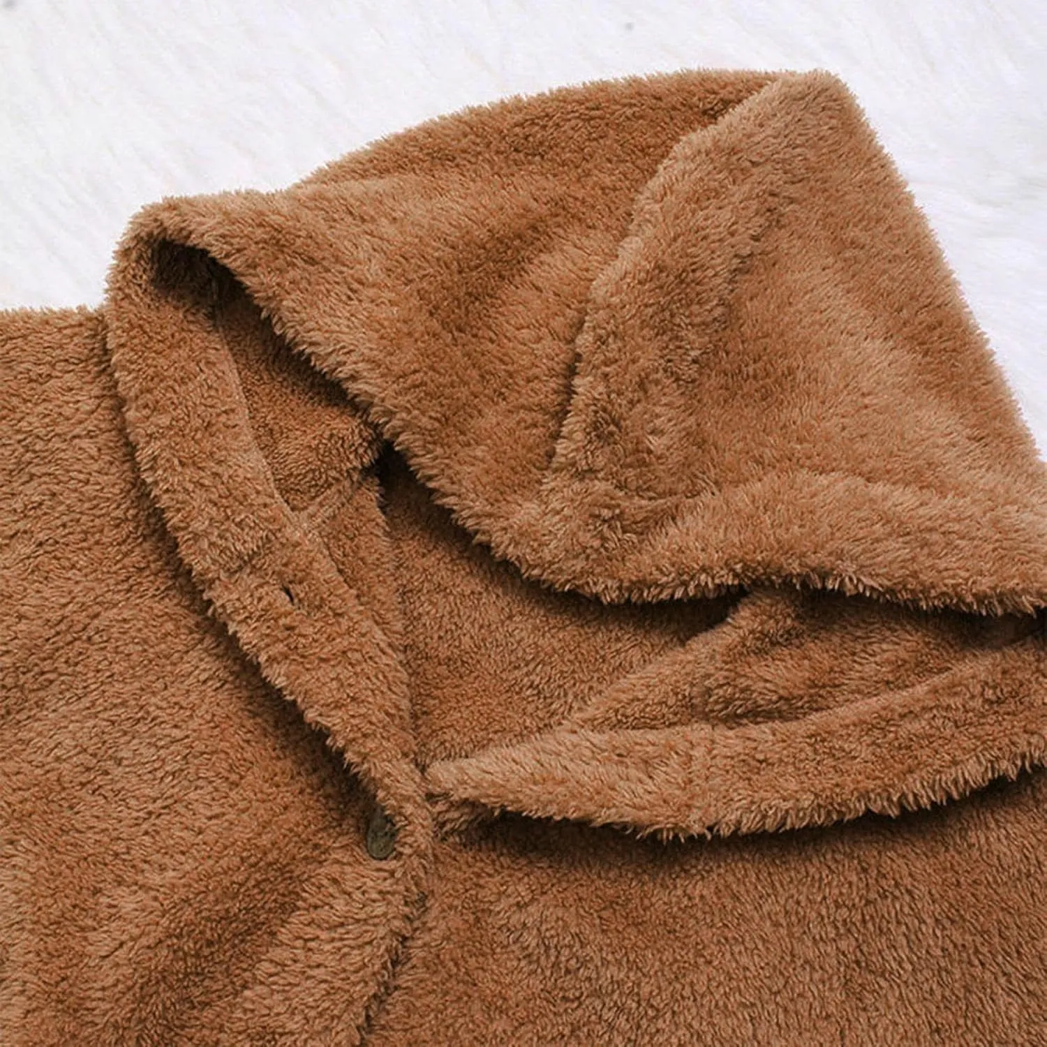 nerohusy Fleece Jacket Women Plus Size Warm Teddy Coat with Fur Hood Warm Fuzzy Jackets Thick Faux Fleece Lined Overcoat