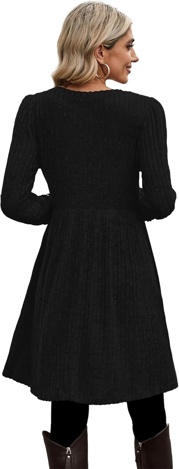 OFEEFAN Womens Fall Dresses Crew Neck Long Sleeve Winter Knit Sweater Dress 2024