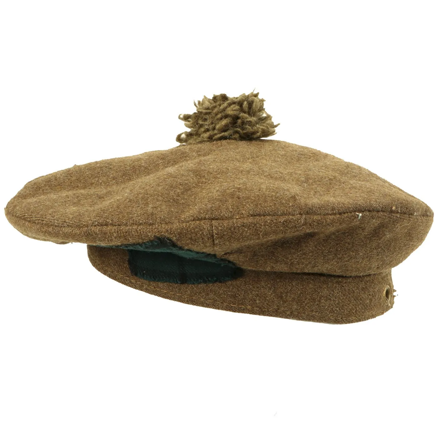 Original British WWII Khaki Tam O' Shanter Wool Cap with Highland Regiment Government Tartan - Size 6 5/8