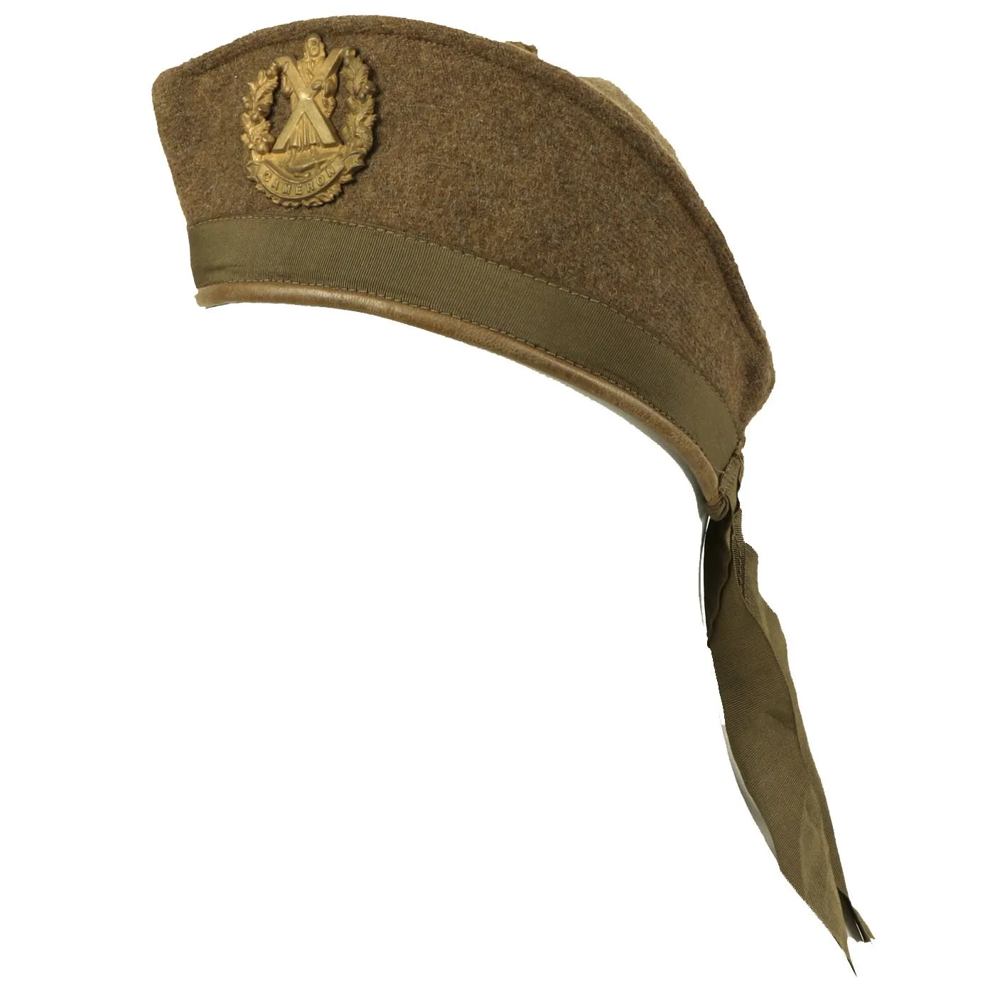 Original Canadian WWI Queen's Own Cameron Highlanders Khaki Glengarry Side Cap dated 1916 - Size 6 3/4