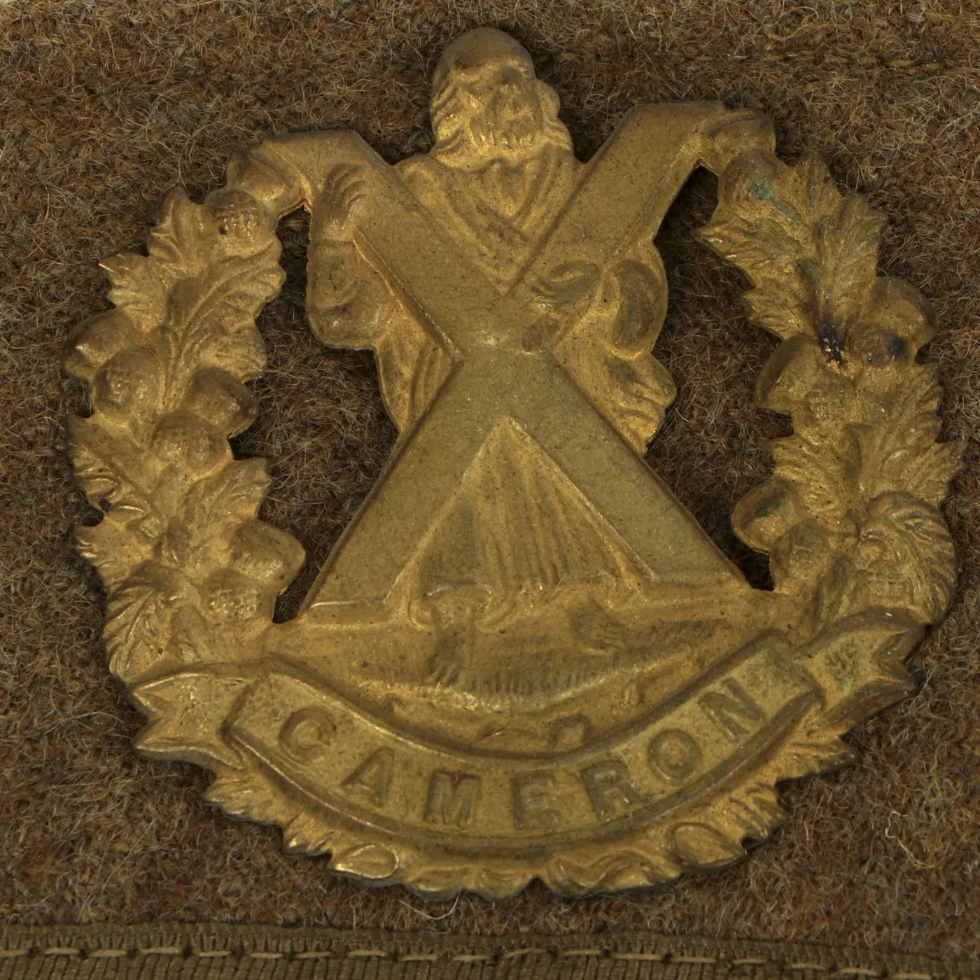 Original Canadian WWI Queen's Own Cameron Highlanders Khaki Glengarry Side Cap dated 1916 - Size 6 3/4