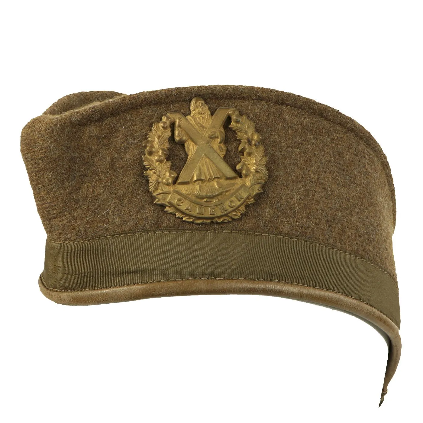 Original Canadian WWI Queen's Own Cameron Highlanders Khaki Glengarry Side Cap dated 1916 - Size 6 3/4