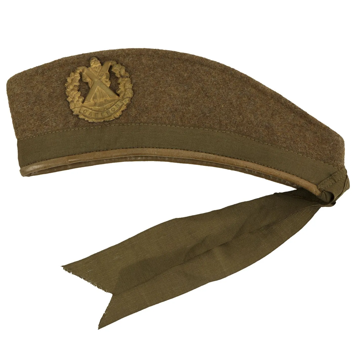 Original Canadian WWI Queen's Own Cameron Highlanders Khaki Glengarry Side Cap dated 1916 - Size 6 3/4