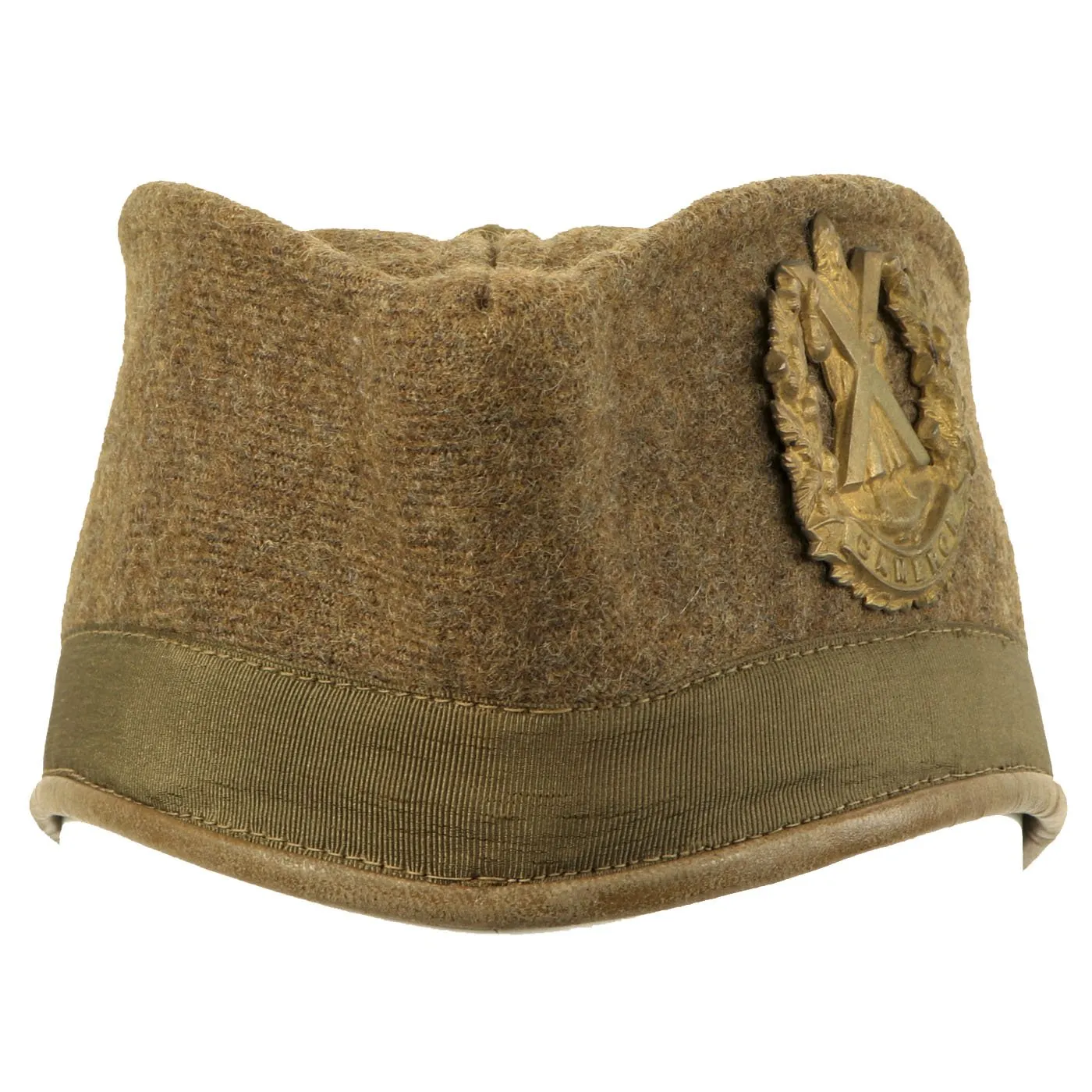 Original Canadian WWI Queen's Own Cameron Highlanders Khaki Glengarry Side Cap dated 1916 - Size 6 3/4