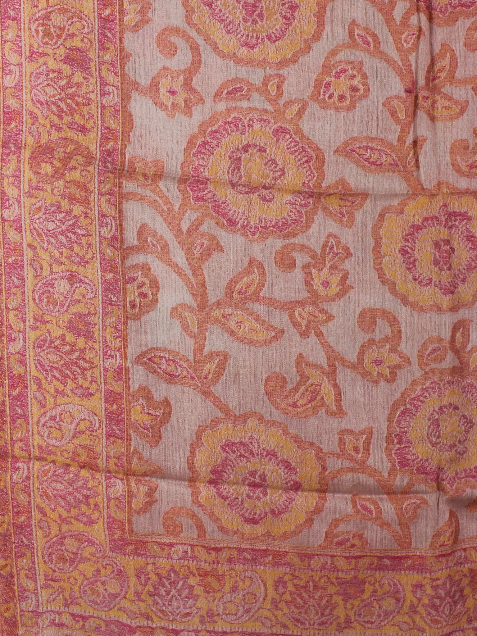 Pink Yellow Ivory Jamawar Pure Wool Cashmere Stole from Kashmir - S6317109