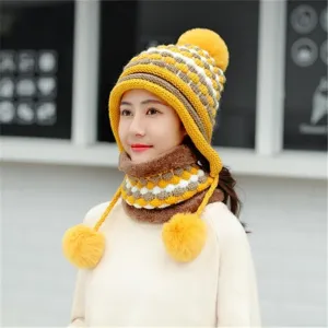 Plus Velvet Winter Knitted Hat Thick Pineapple Pattern Outdoor Knitted Woolen Warm Winter Cap