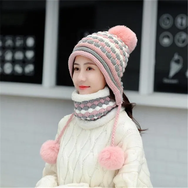 Plus Velvet Winter Knitted Hat Thick Pineapple Pattern Outdoor Knitted Woolen Warm Winter Cap